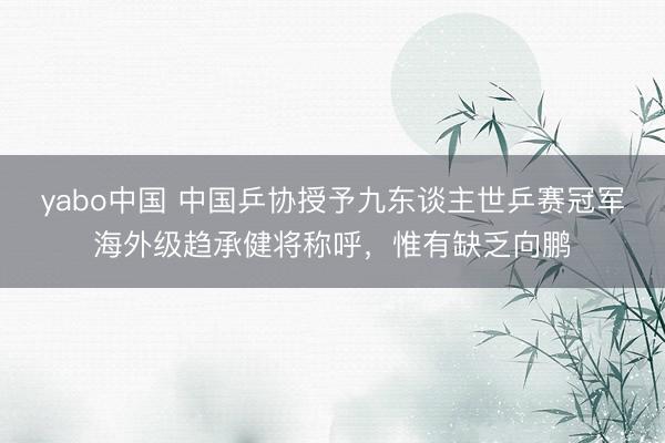 yabo中国 中国乒协授予九东谈主世乒赛冠军海外级趋承健将称呼，惟有缺乏向鹏