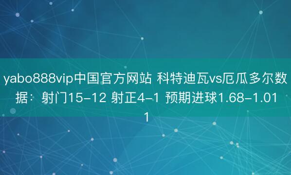 yabo888vip中国官方网站 科特迪瓦vs厄瓜多尔数据：射门15-12 射正4-1 预期进球1.68-1.01
